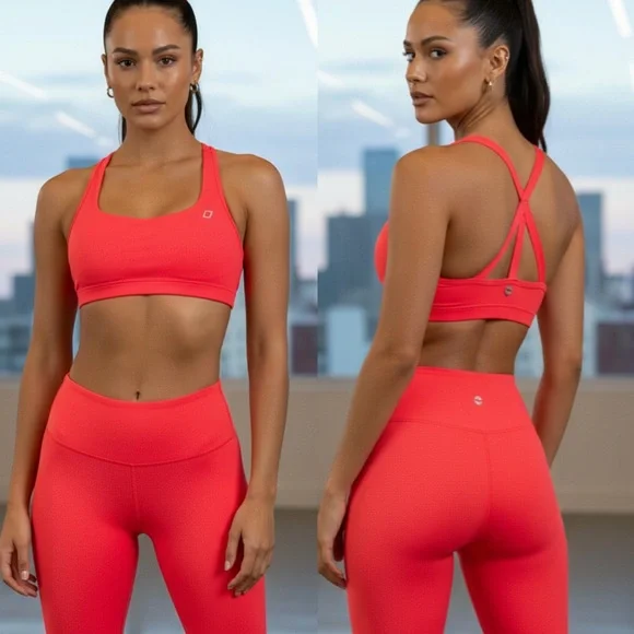 LORNA JANE LJ BLACK Premium Coral Pink Shimmer Sports Bra XS - Picture 2 of 9